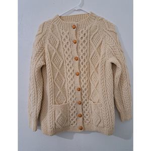 John Molloy WOMEN small  DONEGAL THICK CABLE KNIT Sweater VIRGIN WOOL Fisherman